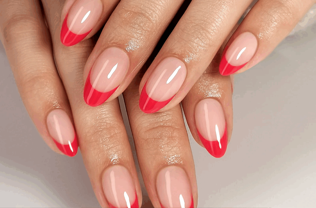  Rote-French-Tip-Nägel französisches Nageldesign
