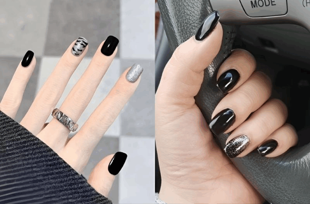 Schwarze-runde-Nägel–elegant-und-stilvoll